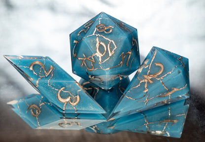 Turquoise Kintsugi - 7 Piece Handmade Resin Dice