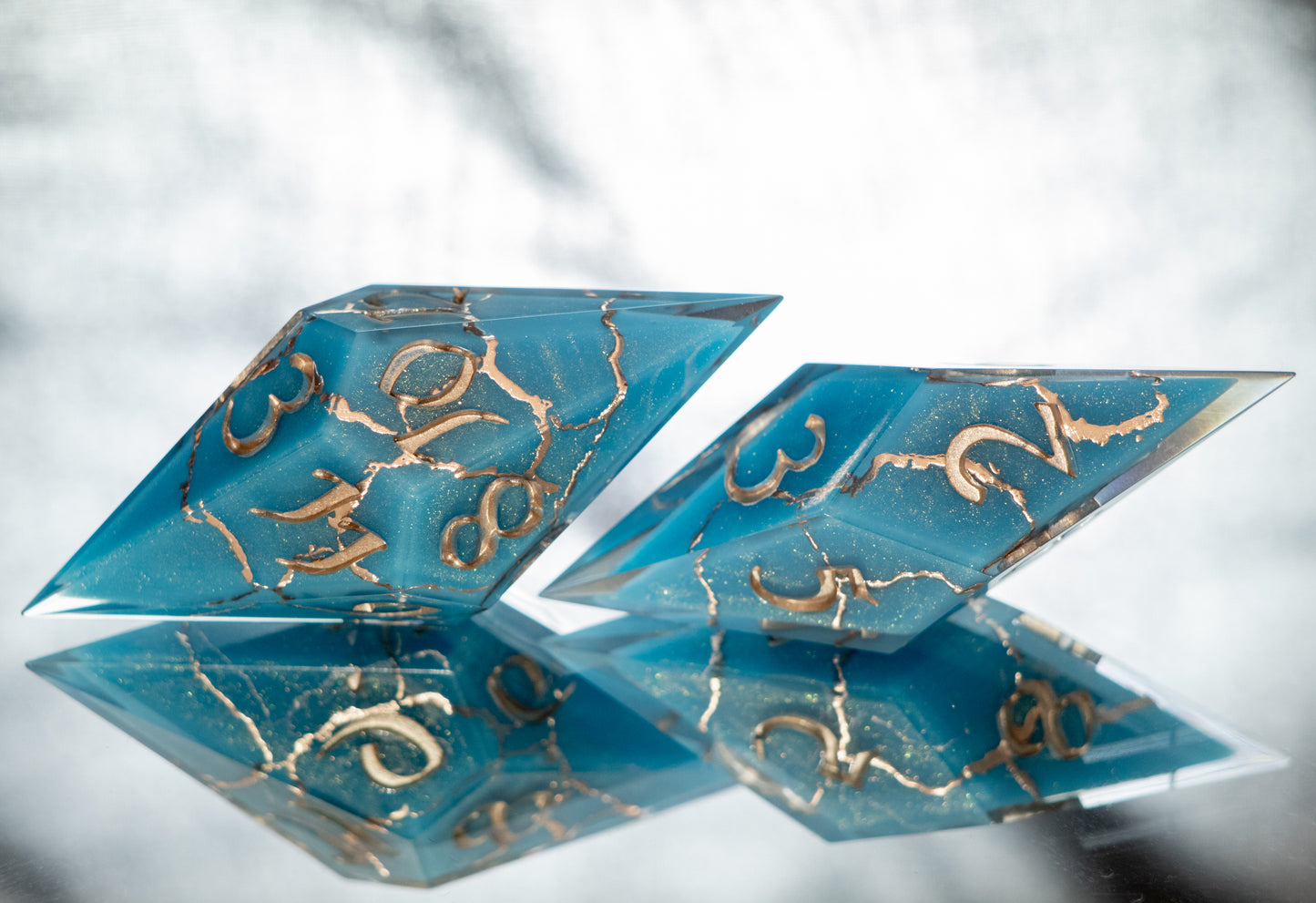 Turquoise Kintsugi - 7 Piece Handmade Resin Dice