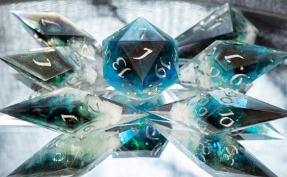 Aurora Clouds - Sharp 7 Piece Handmade Resin Dice