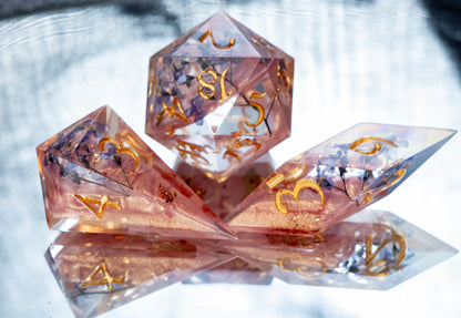 First Love: Memories - Sharp 7 Piece Handmade Resin Dice