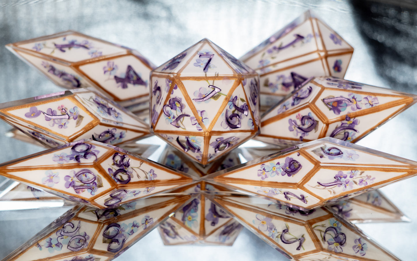 Forgotten Tea Time -Sharp 7 Piece Handmade Resin Dice