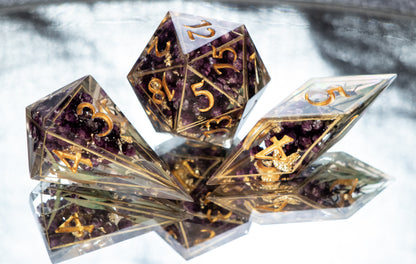 Dionysus -Sharp 7 Piece Handmade Resin Dice