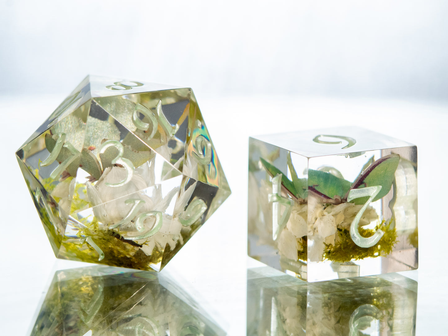 Moths in the Meadow - 7 Piece Handmade Resin Dice