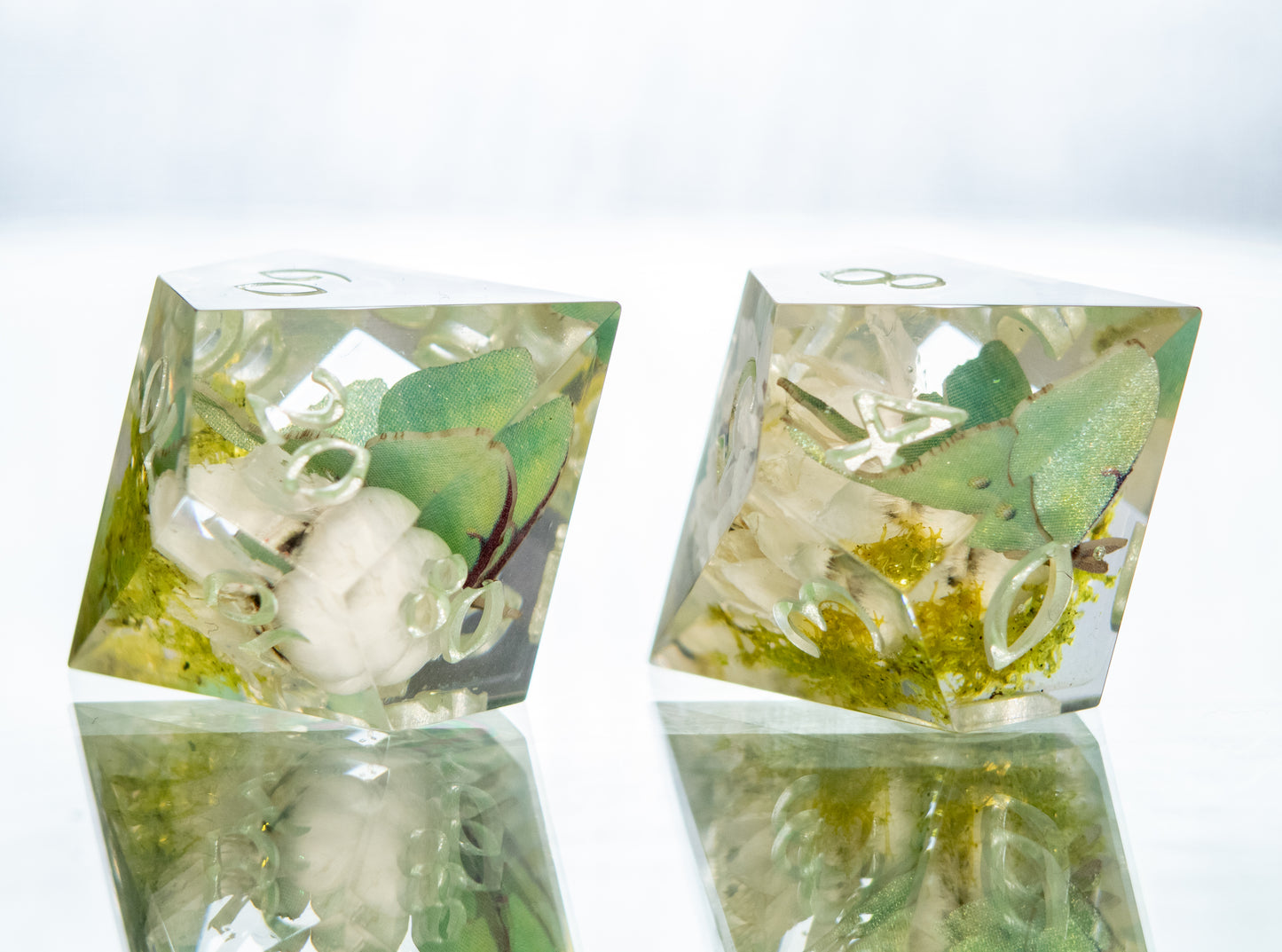 Moths in the Meadow - 7 Piece Handmade Resin Dice