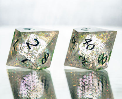 Green Glitter Bomb - 7 Piece Handmade Resin Dice