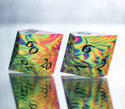 Neon Rainbow Dirty Pour: 7 Piece Handmade Resin Dice