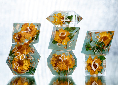 Spring Sunshine - 7 Piece Handmade Resin Dice