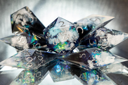 Clouds Over Coldarra - Sharp 7 Piece Handmade Resin Dice