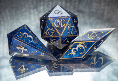 Written in the Stars -Sharp 7 Piece Handmade Resin Dice