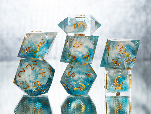 Twinkle in the Clouds - 7 Piece Handmade Resin Dice