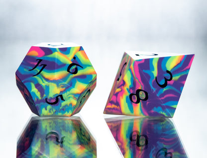 Neon Rainbow Dirty Pour: 7 Piece Handmade Resin Dice