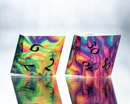 Neon Rainbow Dirty Pour: 7 Piece Handmade Resin Dice