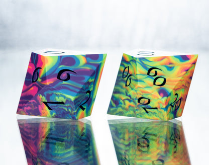 Neon Rainbow Dirty Pour: 7 Piece Handmade Resin Dice