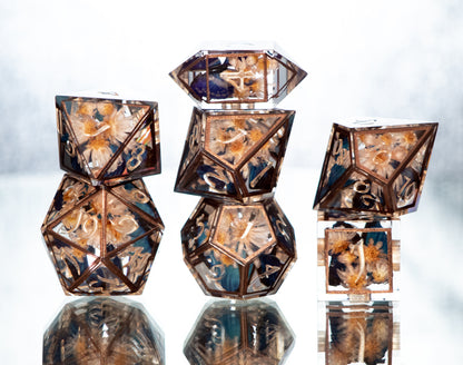 Floral Antique Morphos - 7 Piece Handmade Resin Dice