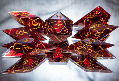 Blood for the Blood God- Sharp 7 Piece Handmade Resin Dice