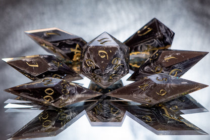 Peridot Quartz- Sharp 7 Piece Handmade Resin Dice