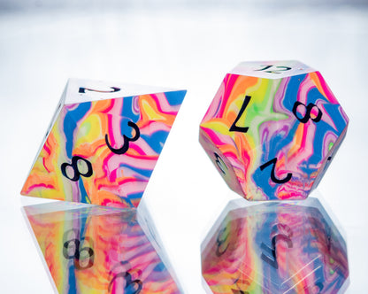 Neon Fever Dream- 7 Piece Handmade Resin Dice