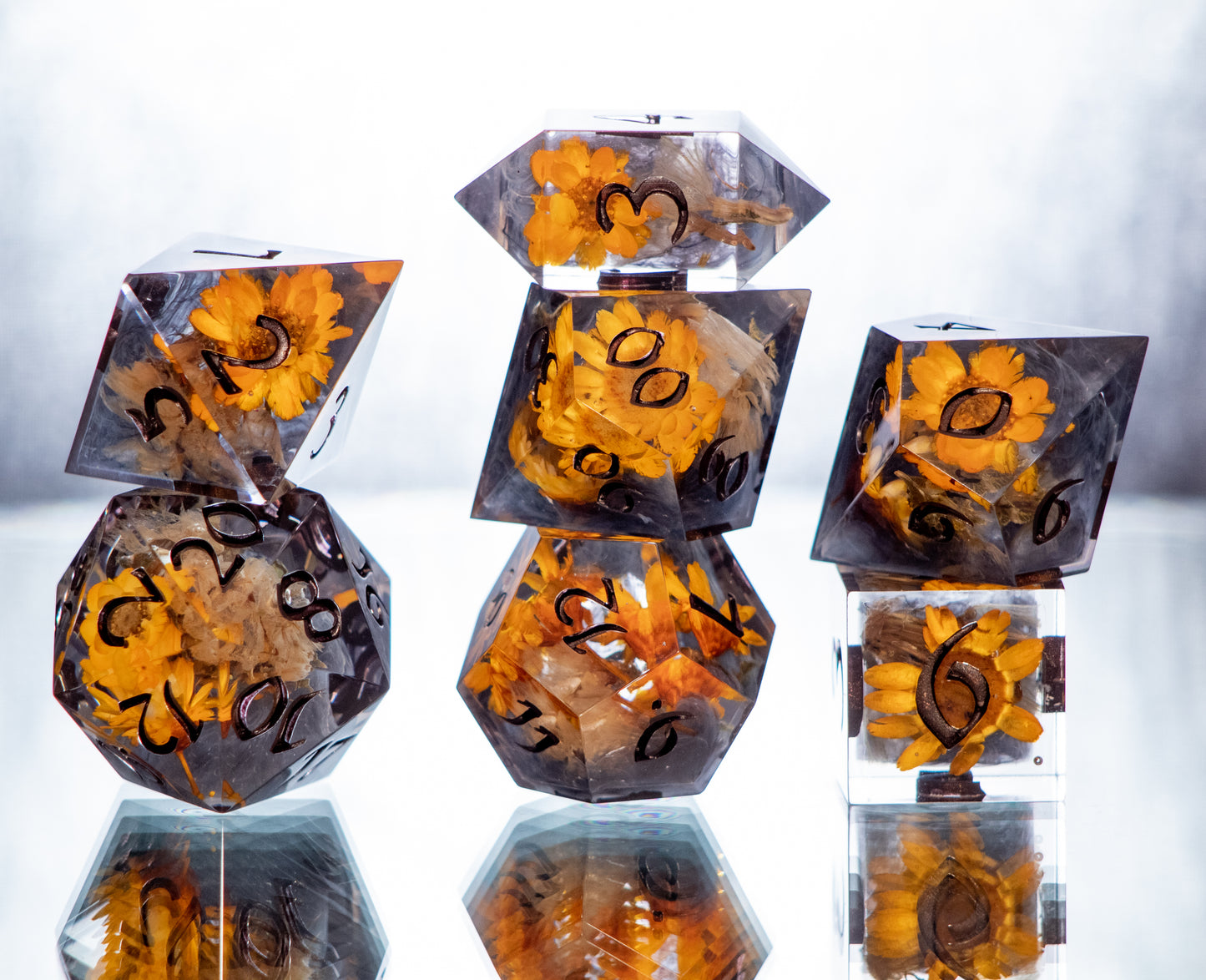 Sunflower Witch- 7 Piece Handmade Resin Dice