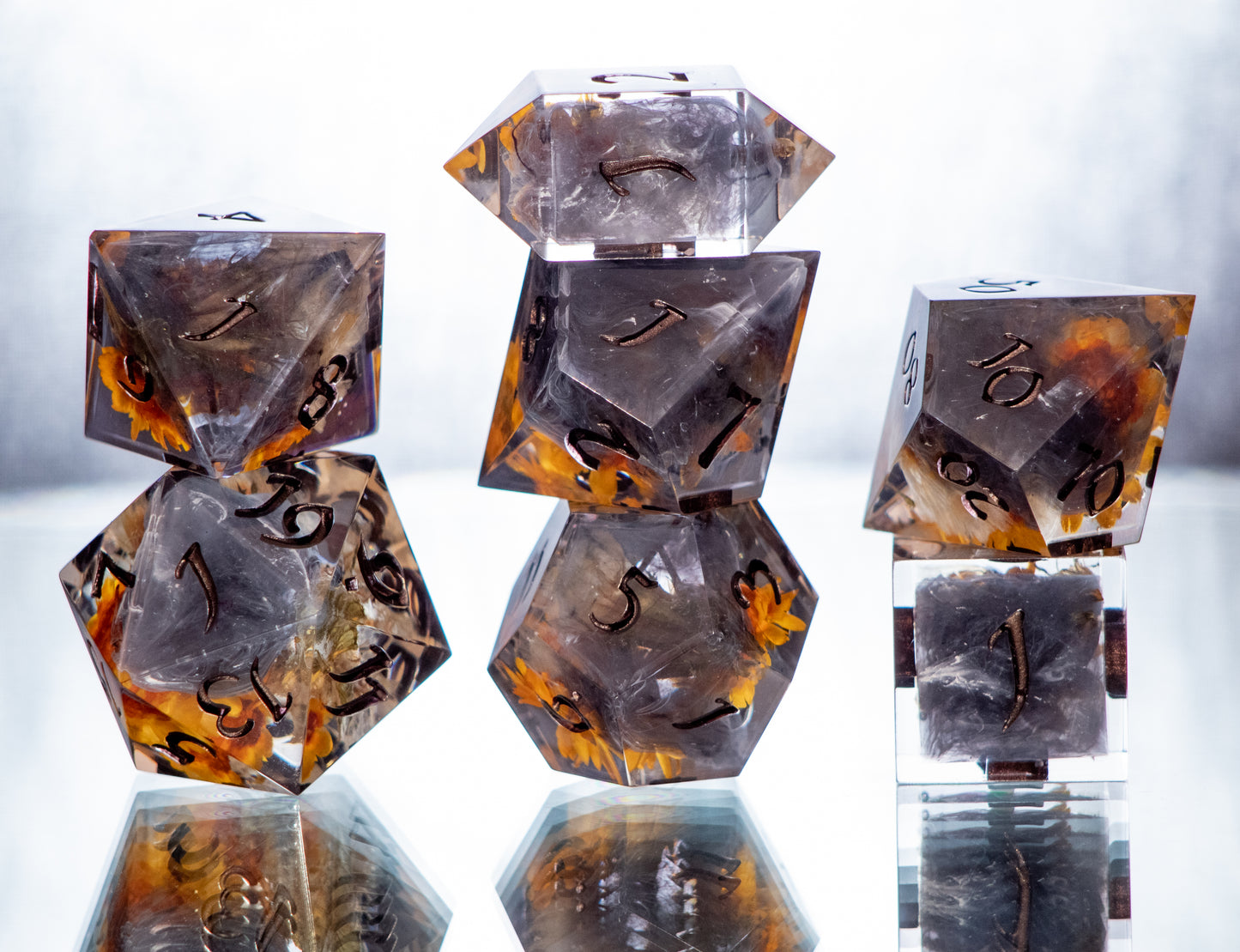 Sunflower Witch- 7 Piece Handmade Resin Dice