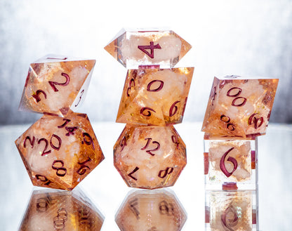 Citrine Clouds- 7 Piece Handmade Resin Dice