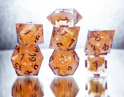 Citrine Clouds- 7 Piece Handmade Resin Dice