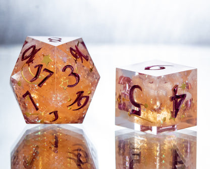 Citrine Clouds- 7 Piece Handmade Resin Dice