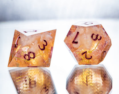 Citrine Clouds- 7 Piece Handmade Resin Dice