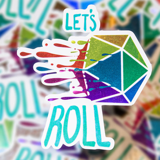 Holographic 'Let's Roll' D20 Sticker