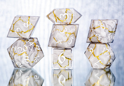 Marble Kintsugi - 7 Piece Handmade Resin Dice