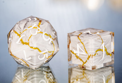 Marble Kintsugi - 7 Piece Handmade Resin Dice