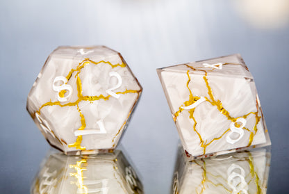 Marble Kintsugi - 7 Piece Handmade Resin Dice