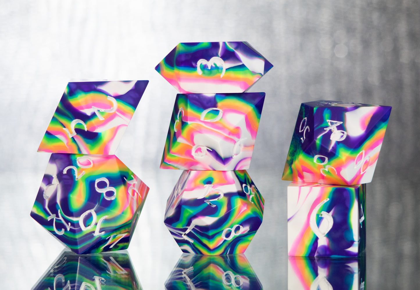 Traditional Tie-Dye: 7 Piece Handmade Resin Dice