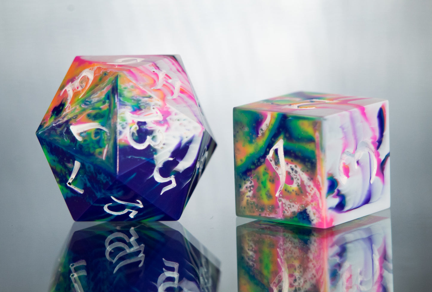 Traditional Tie-Dye: 7 Piece Handmade Resin Dice