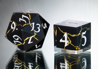 Obsidian Kintsugi - 7 Piece Handmade Resin Dice