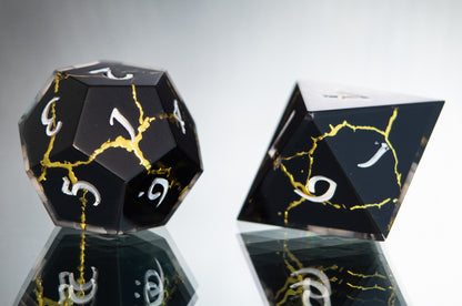 Obsidian Kintsugi - 7 Piece Handmade Resin Dice