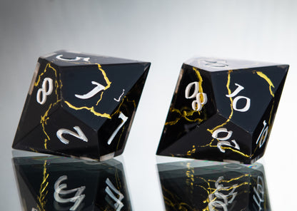 Obsidian Kintsugi - 7 Piece Handmade Resin Dice