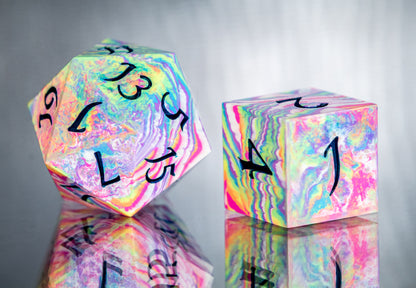 Neon Tie-Dye B: 7 Piece Handmade Resin Dice