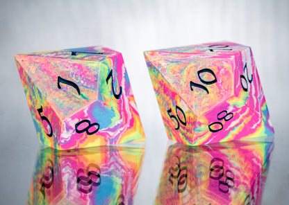 Neon Tie-Dye B: 7 Piece Handmade Resin Dice