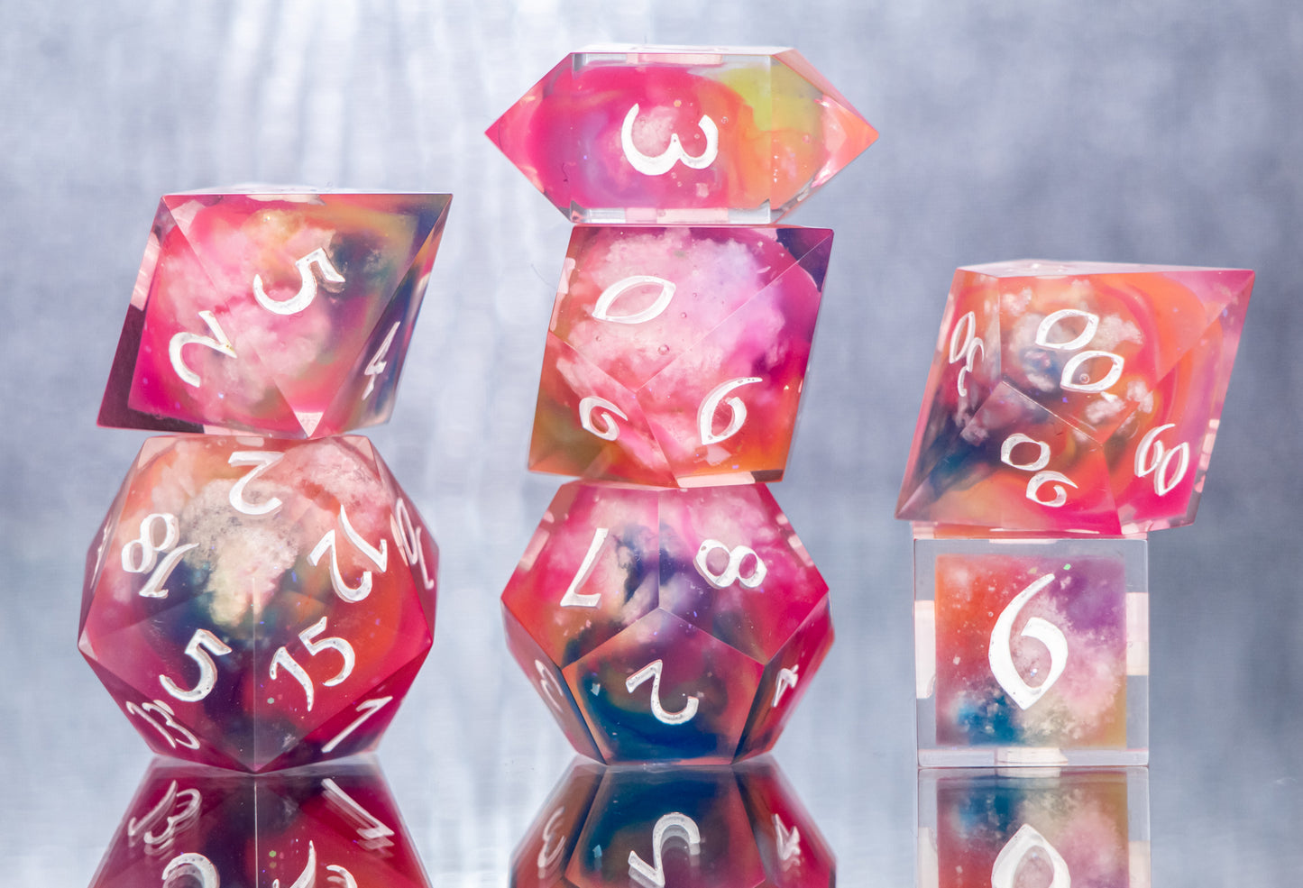 Prismatic Clouds: 7 Piece Handmade Resin Dice