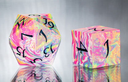 Neon Tie-Dye A: 7 Piece Handmade Resin Dice