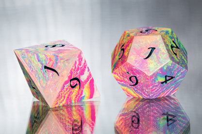 Neon Tie-Dye A: 7 Piece Handmade Resin Dice