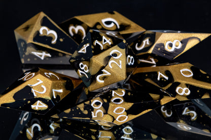 Obsidian and Gold - 7 Piece Handmade Resin Dice