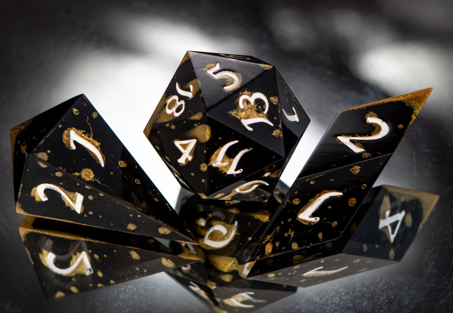 Obsidian and Gold - 7 Piece Handmade Resin Dice