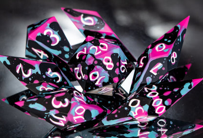 Blue Raspberry Splatter - 7 Piece Handmade Resin Dice