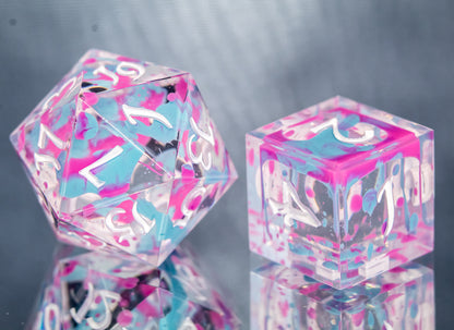 Paint Splattered Windows: 7 Piece Handmade Resin Dice