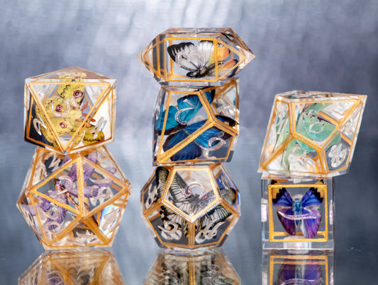 Gilded Lepidoptera - 7 Piece Handmade Resin Dice