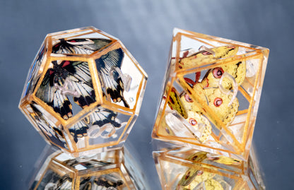 Gilded Lepidoptera - 7 Piece Handmade Resin Dice