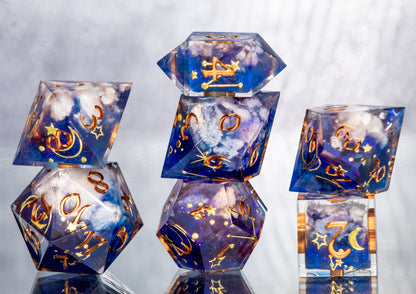 Cloudy Night Sky- 7 Piece Handmade Resin Dice