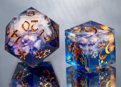 Cloudy Night Sky- 7 Piece Handmade Resin Dice