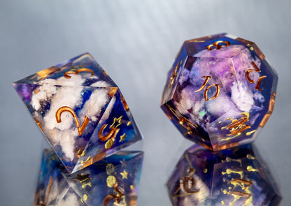 Cloudy Night Sky- 7 Piece Handmade Resin Dice